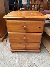 Brown Pine Bedside Cabinet Unit Table 3 Drawers 45cm wide x 40cm deep x 54cm hig