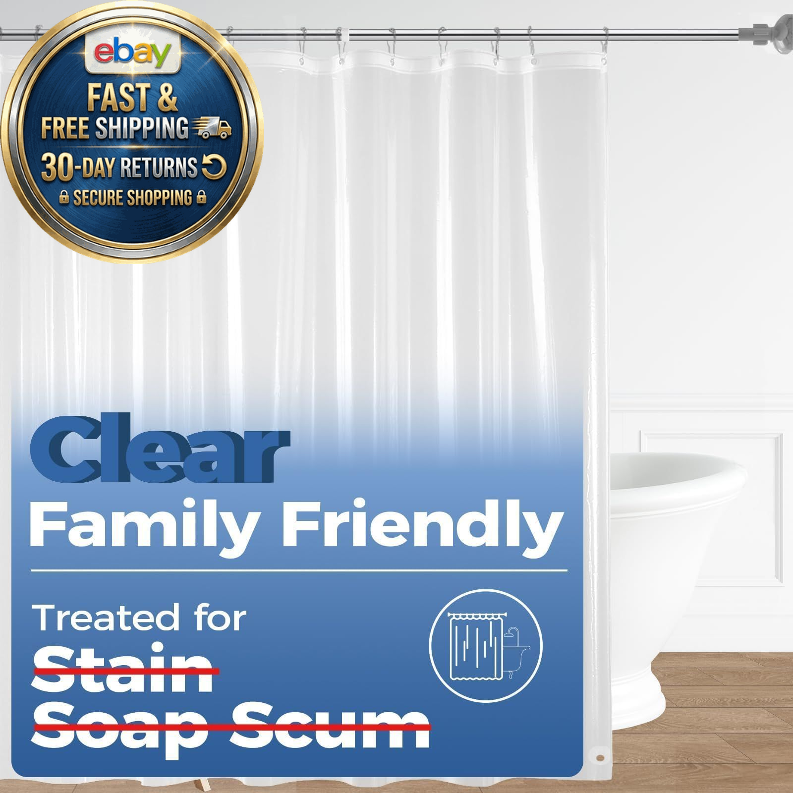 PEVA Plastic Shower Liner with 3 Magnets