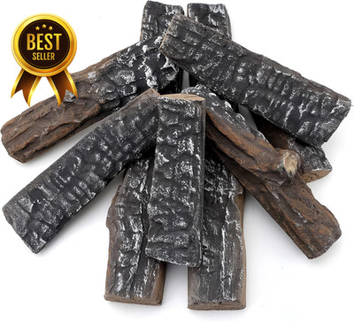 8 Piece Ceramic Wood Log Set for Gas & Ventless Fireplaces Indoor Outdoor Fire P