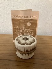 RARE Native North American ODAWA Porcupine Quill & Birch Bark Round Box FLOWER