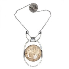 Collana Corallo Fossile Gemma Gioielli Ciondolo Fatto a Mano 20" Naturale