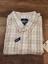 George Grey Plaid Men's XL Poplin Stretch Short Sleeve Button-Up Shirt