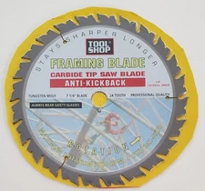 Tool Shop Tungsten Moly Carbide 7¼” 24 Tooth Framing Saw Blade 5/8” Arbor 242857