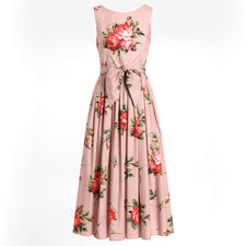 Dolce & Gabbana Sleeveless Floral Stretch Cotton Midi Dress In Rose Women's 40