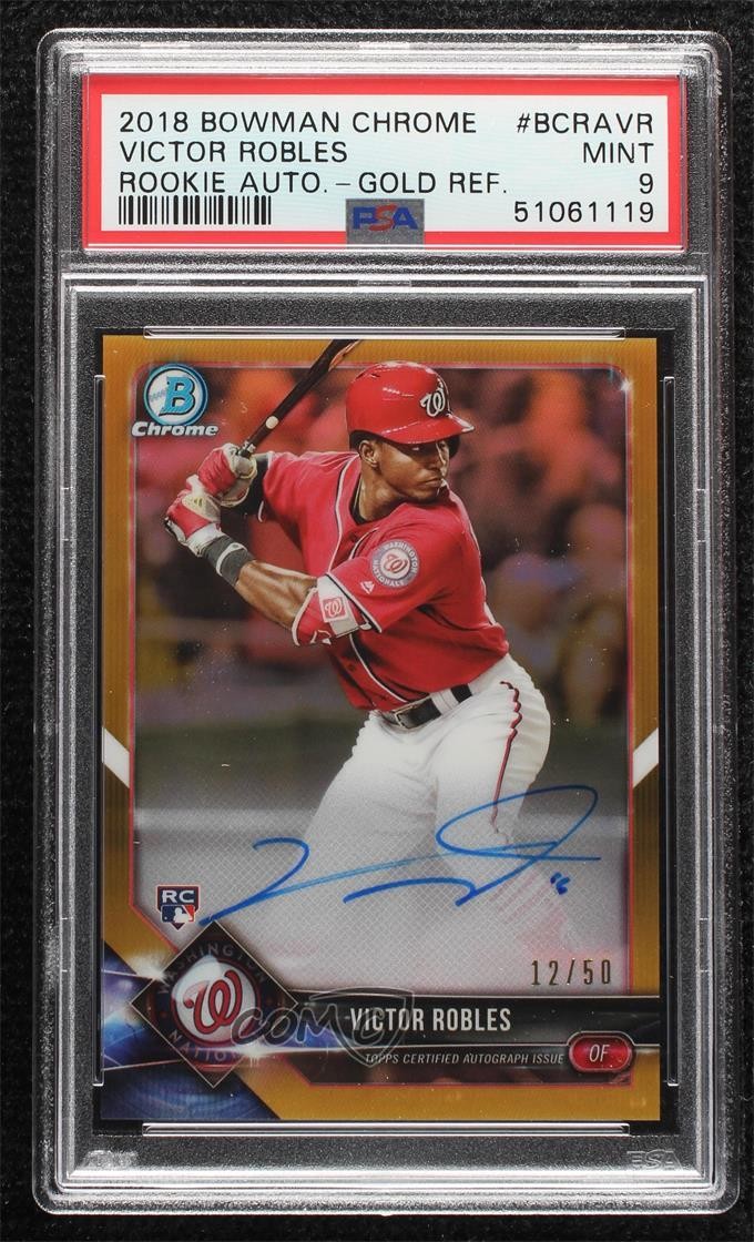2018 Bowman BOWMAN CHROME ROOKIE AUTOGRAPHS Gold Refractor #BCRAVR Victor Robles front