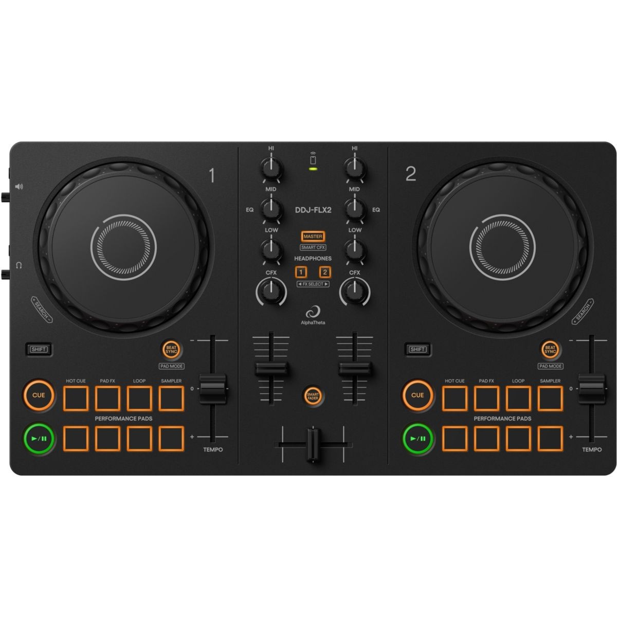 Contrôleur USB AlphaTheta DDJ-FLX2 compact à 2 voies noir pour deejay débutant