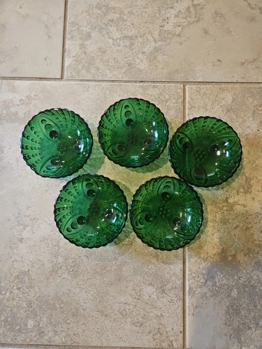 VTG Footed-Anchor Hocking Burple Emerald Green Glass Dessert/Berry Bowl Set Of 5