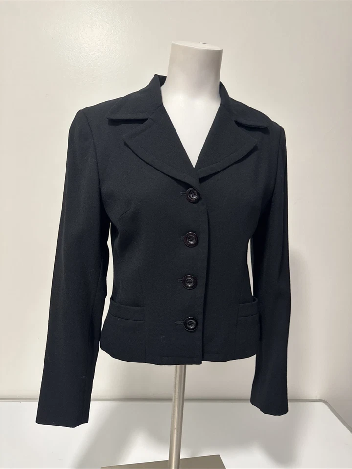 Blazer/chaqueta Bebe para mujer negra con muescas solapa botón delantero ajuste a medida talla 4 Foto 4 de 4