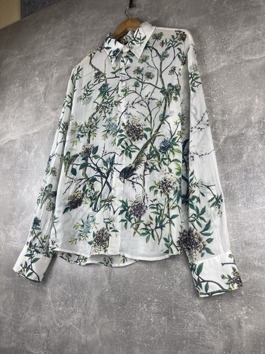 Just Cavalli Men's IT52 L Sheer Cotton Made in Italy Bird Floral Shirt - Picture 2 of 9