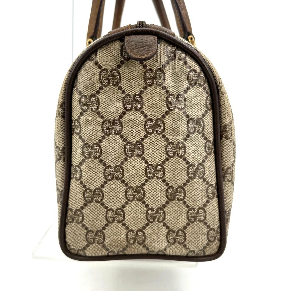 Auténtico bolso vintage GUCCI Sherry Line patrón GG mini Boston cuero PVC marrón Foto 4 de 4