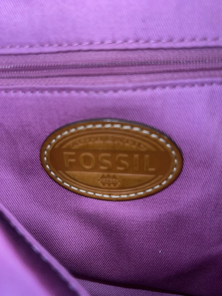 Женская сумка-мессенджер Fossil большой принт еж холщовый кожаный ремень - Изображение 4 из 4