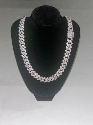 20  3 Row Moissanite Cuban Link Chain in 925 Sterling Silver