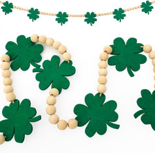St. Patrick'S Day Decorations, Felt Shamrocks Wood Bead Garland Banner for St. P