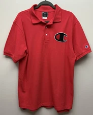 NEW Champion Pique Chenille C Logo Men’s Red Short Sleeve Polo Shirt Sz M