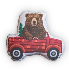 Bear Driving Plush Shaped Pillow, Woodland Forest Decor