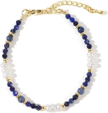 Beaded Bracelet for Women - Adjustable Stackable Boho Gold Plated Beads Natural 