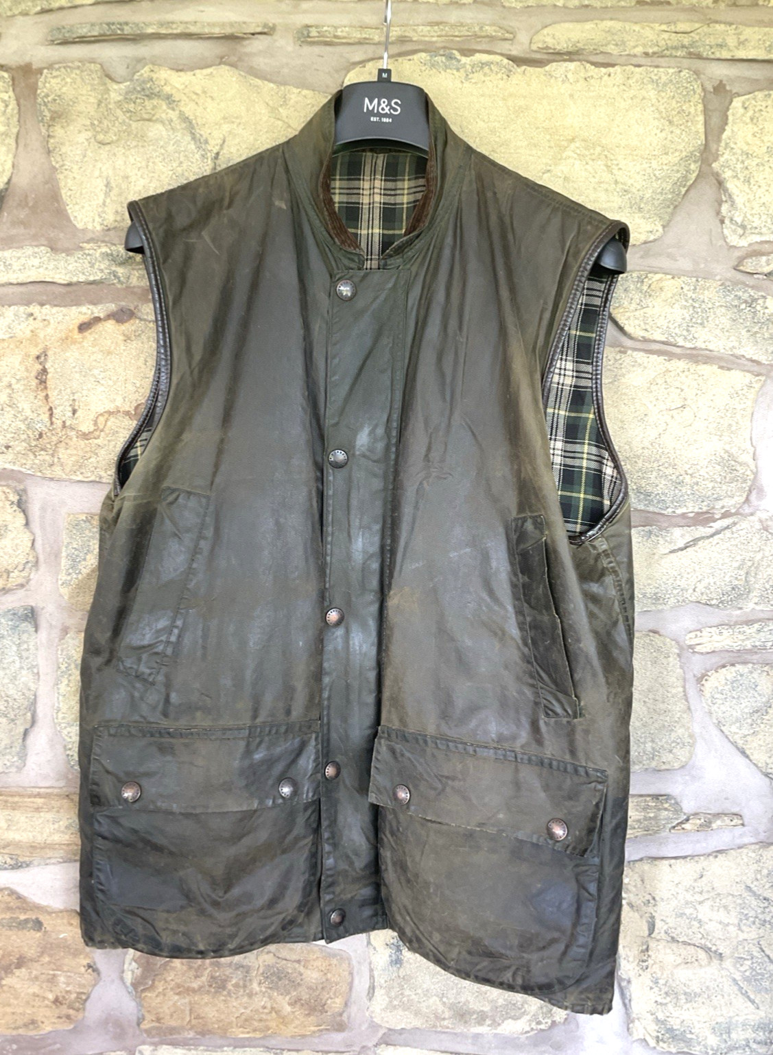 Barbour Westmorland Waxed Gilet Jacket Men’s Olive Green Vintage 1990s? Large