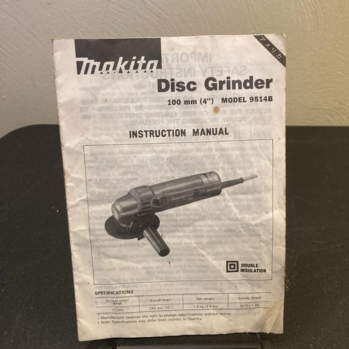 Makita Disc Grinder Instruction Manual 1992 Model 9514B