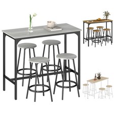 HOMCOM 5 Piece Bar Table and Stools Set with Metal Frame for Dining Room