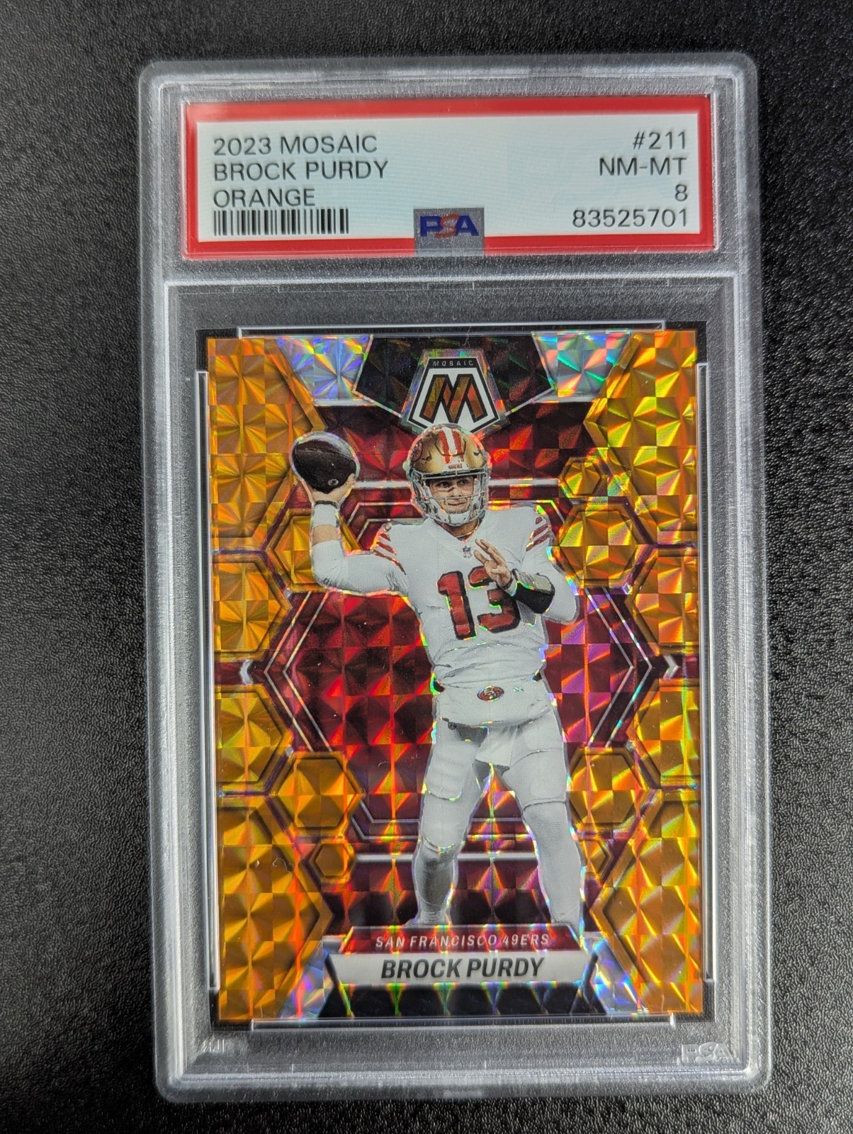 2023 Panini Mosaic - Brock Purdy #211 Orange Mosaic Prizm /199