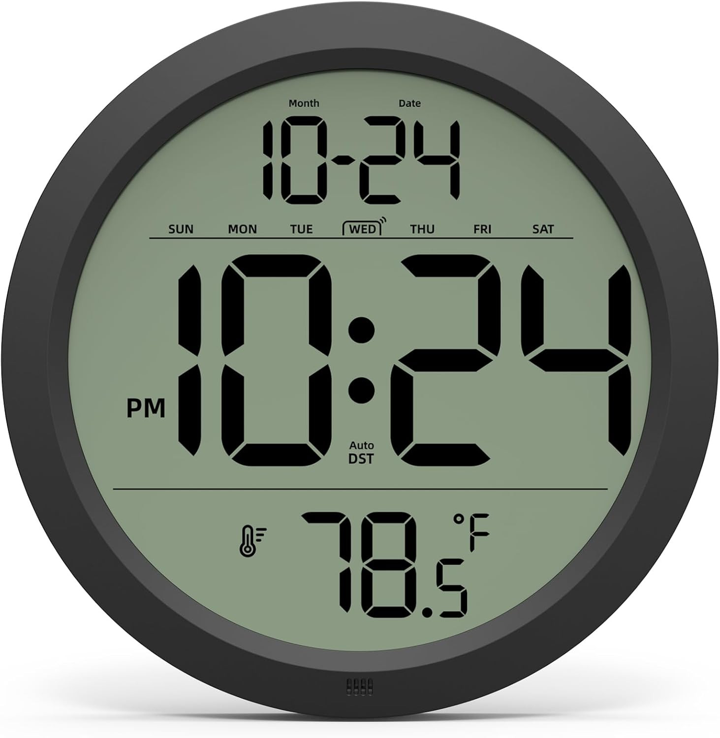Digital Wall Clock with Date, Indoor Temperature, Auto-Dst, Battery-Operated Dig