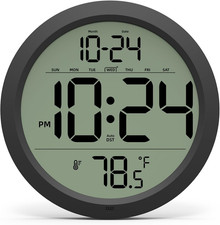 Digital Wall Clock with Date, Indoor Temperature, Auto-Dst, Battery-Operated Dig