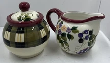 Oneida Strawberry Plaid Hand Painted Sugar Bowl And Creamer Set  4”￼