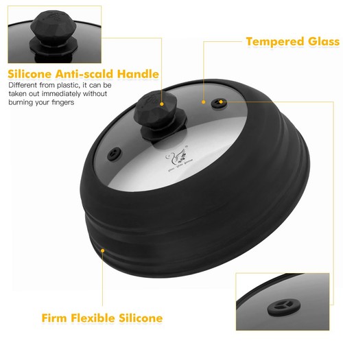 Microwave Splatter Cover Vented Glass Splatter Guard Lid with Collapsible Sil... - Picture 5 of 9