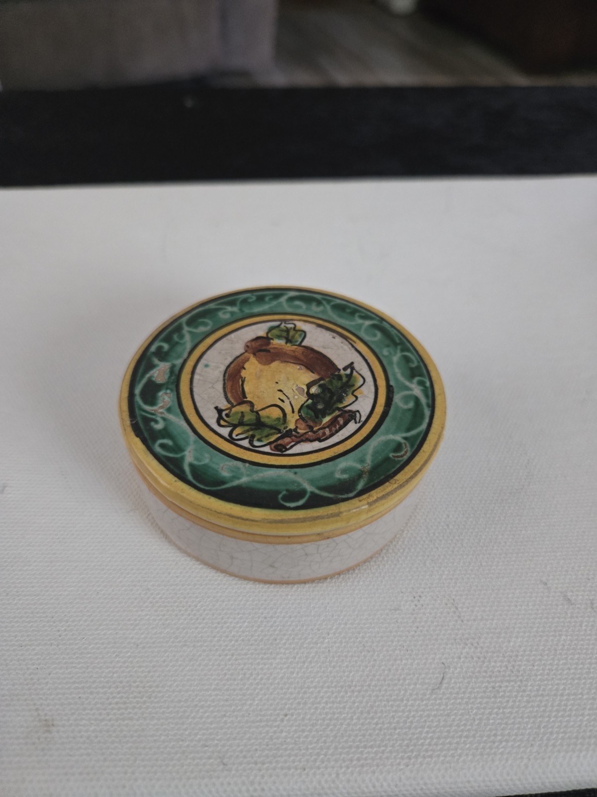 Ceramic Trinket Box Hand Painted Lid 2x2.5 Inch Painted Great For Small Jewlery