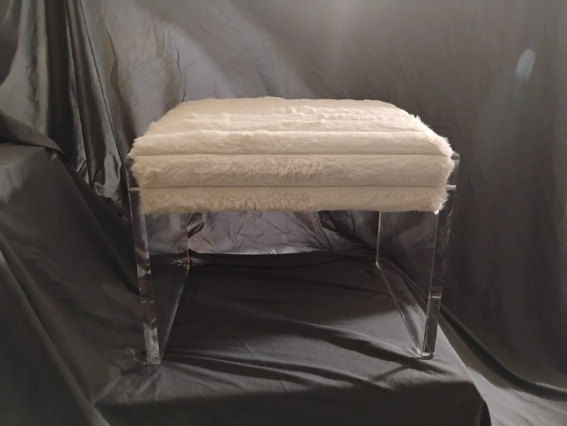  Interlude Furniture Aiden Mid Century Style Lucite & White Furry Bench