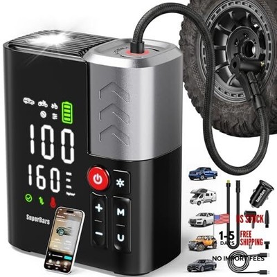 Tire Inflator Portable Air Compressor, SuperBars 3X Faster Air Frosted Black