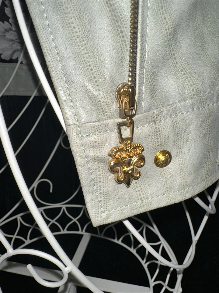 ROYAL UNDERGROUND ШАЛФЕЙ ЗЕЛЕНЫЙ КОЖАНАЯ КУРТКА W ЗОЛОТОЙ АКЦЕНТ КРАСИВАЯ ПОДКЛАДКА SZ S - Изображение 4 из 4