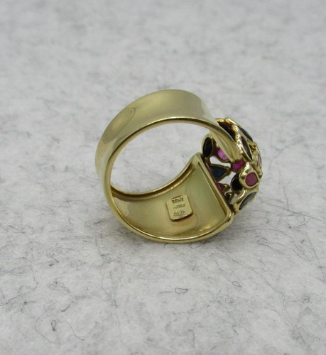 Vintage 18K YG ITALY Rubin Saphir Designer Ring mit assymetrischem breitem Band - Bild 12 von 12