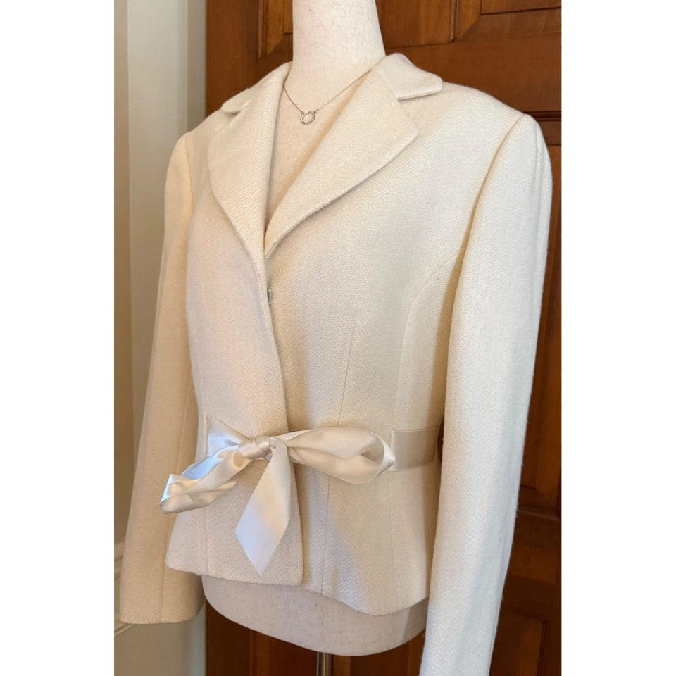 Conjunto de traje de 2 piezas Tahari Arthur Levine mezcla de lana para mujer talla 10 crema chaqueta falda Foto 3 de 4