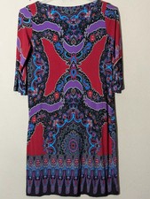 Rare Calvin Klein Sheath Dress Purple Red Mandala Abstract Women's Size Medium