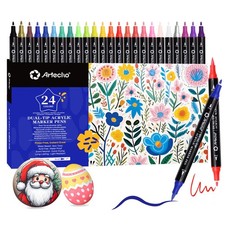 Acrylic Paint Markers 24 Colors, Acrylic Paint Pens with Brush Tip and Fine T...