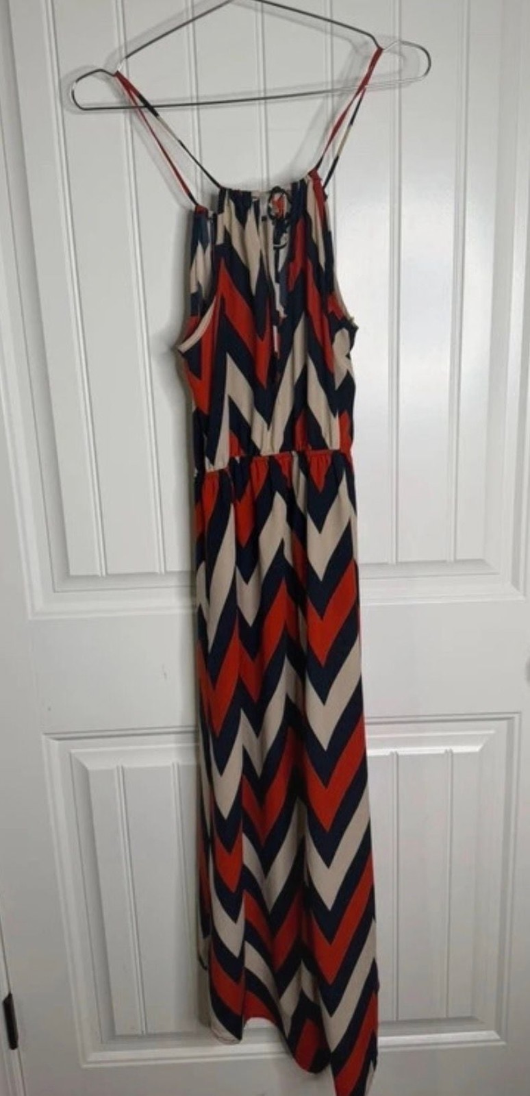 Gianni Bini Chevron Maxi Dress XS Navy Rust Cream, photo 4