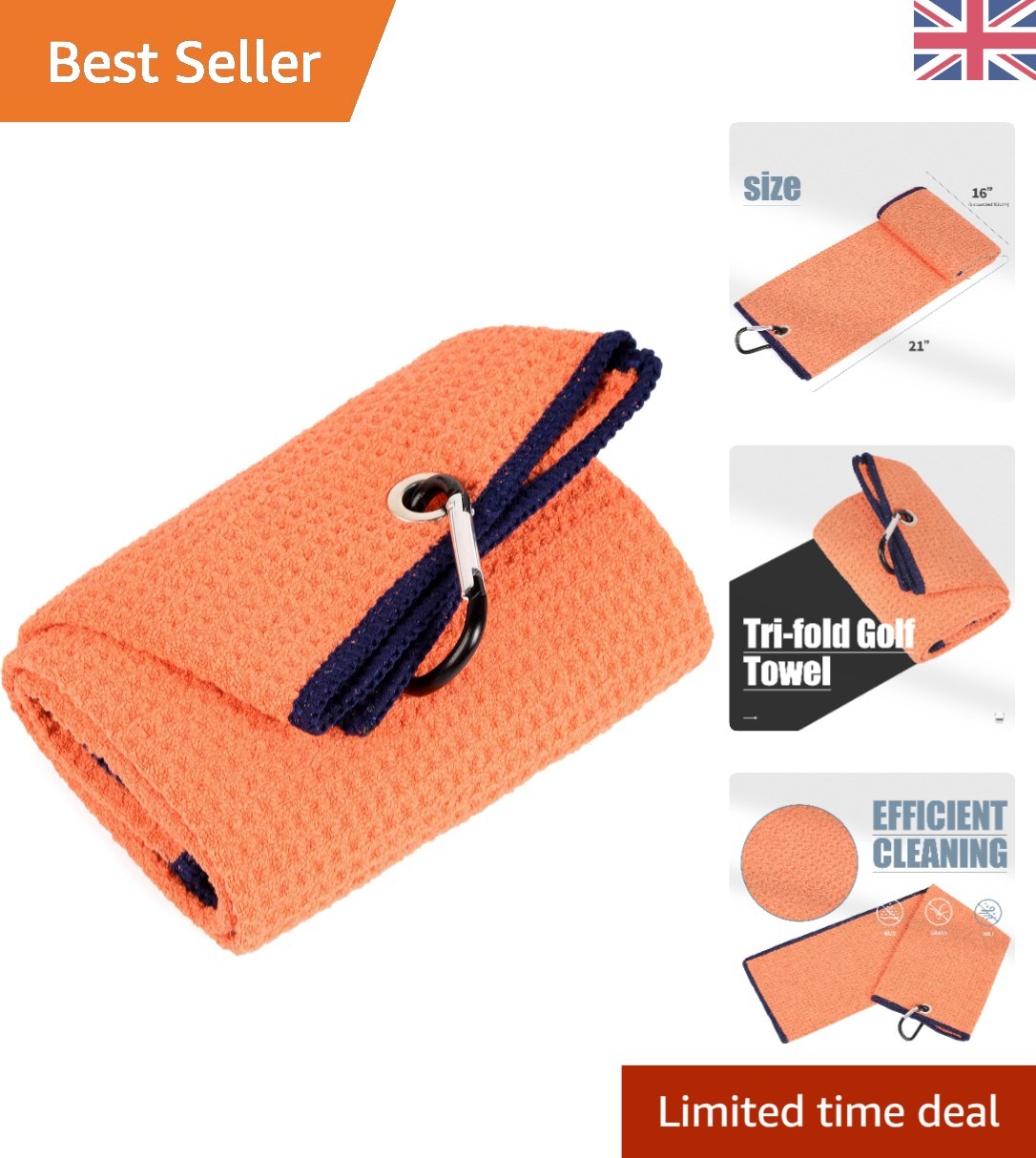 Compact Golf Towel Set -  Microfiber Tri-Fold Design with Carabiner Clip