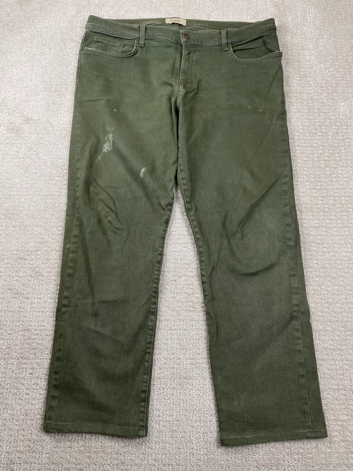 Baldwin Jeans Mens Size 38 Henley Slim Straight Green Denim Stretch Heritage USA