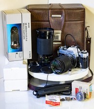 Canon AE-1 35mm SLR Film w/135mm  28-200 Lenses, Bag  MORE, Tested  Working