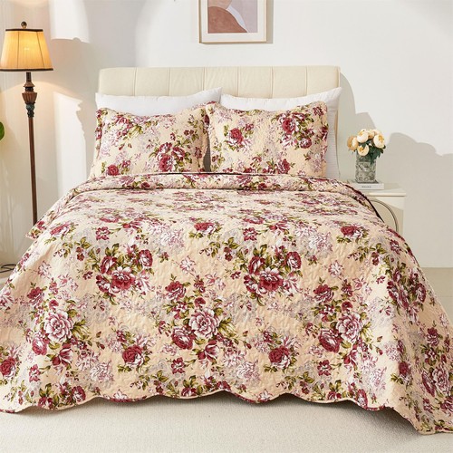 Romantic Patchwork Quilt Set Queen Size,Reversible Bedspread Coverlet 3-Piece... - Picture 2 of 8