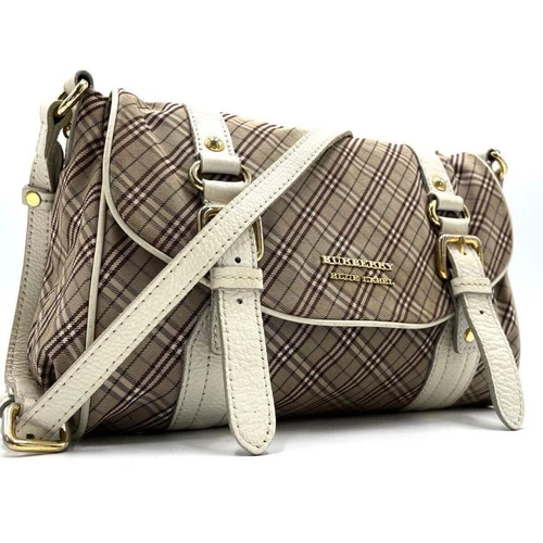 Burberry Blue Label Shoulder Bag Check Logo Beige Nylon Beige From Japan - Picture 19 of 24