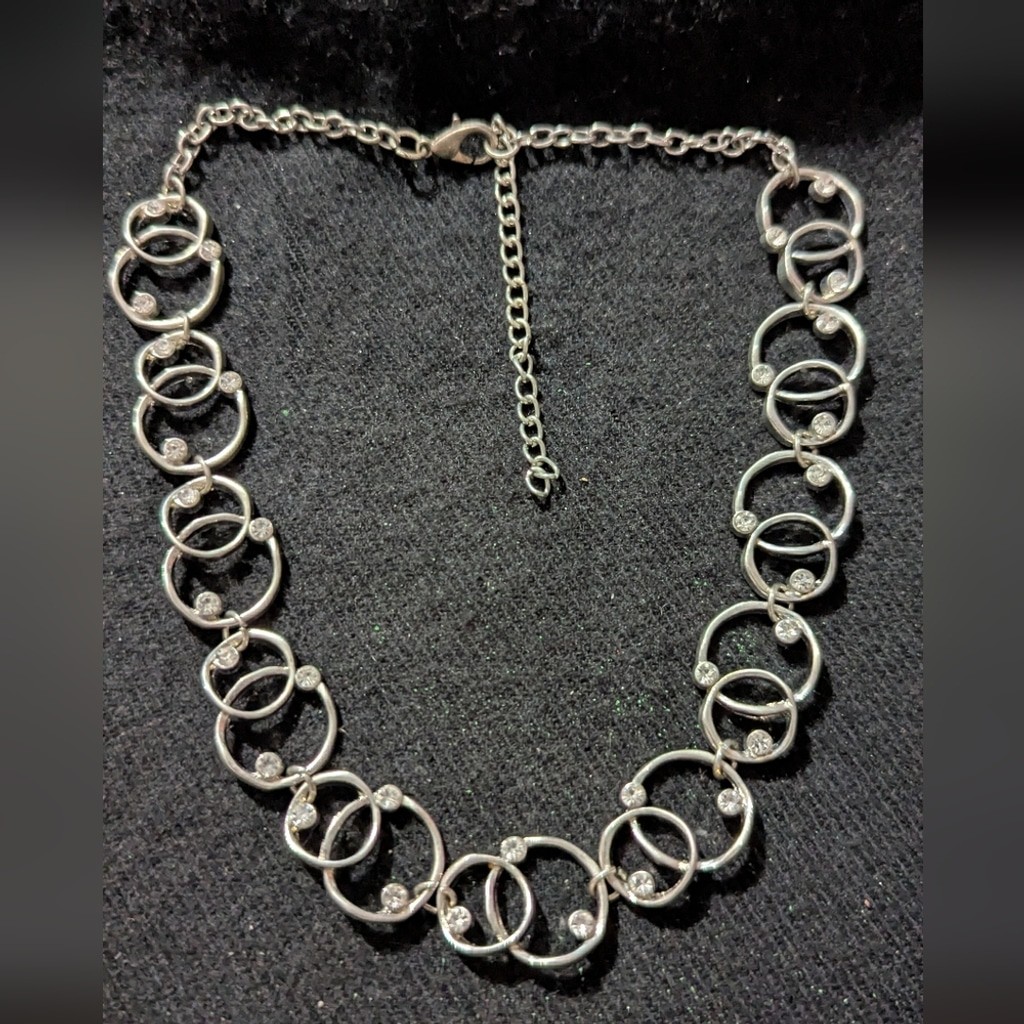 Silver Tone Clear Rhinestone Interlocking Circle … - image 1