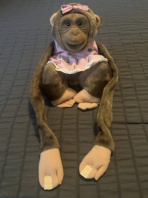 Hosung 1994 Girl Chimp Monkey Plush Hand Puppet  w/ Dress and Bow