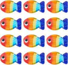 12Pcs Fish Beads Handmade Lampwork Glass Beads Colorful Print Fish Loose Spacer
