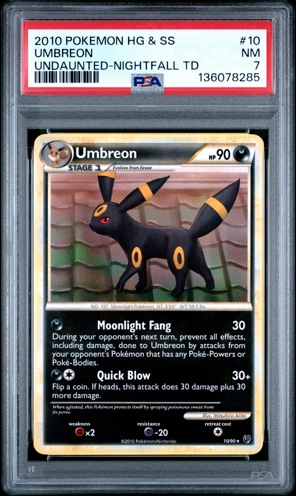 PSA 7 Umbreon Non Holo #10 2010 Pokemon Heartgold & Soulsilver Undaunted 8285