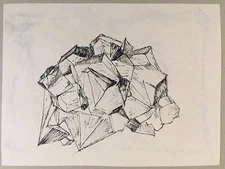 Very Beautiful Drawing Minerals Stone Ink And Lead Pencil 1960 To Identify