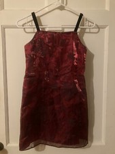 MARMELLATA Girls' Burgundy  Black Floral Overlay Sheath Dress  Sz 10