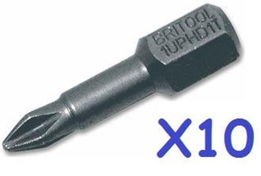 10x Original Britool PH1 1/4"" Hex Drive Screwdriver Bit Phillips no1 Bits