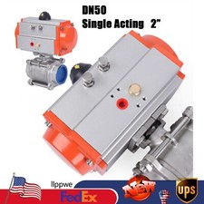 2" Pneumatic Air Actuated Stainless Ball Valve Single Acting Spring Return NEW